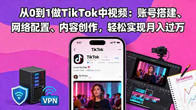 （16461期）从0到1做TikTok中视频：账号搭建、网络配置、内容创作，轻松实现月入过万-网亿资源平台
