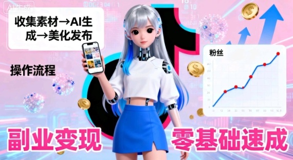 副业拆解:抖音新风口,靠AI美女图日引500粉,无需拍摄、不用真人-网亿资源平台