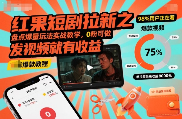 红果短剧拉新之盘点爆量玩法实战教学,0粉可做,发视频就有收益 红果短剧拉新之盘点爆量玩法实战教学,0粉可做,发视频就有收益