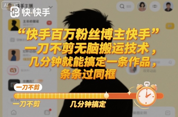 快手百万粉丝博主快手一刀不剪无脑搬运技术，几分钟就能搞定一条作品，条条过同框-邪修侠