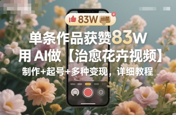 单条作品获赞83W，用AI做【治愈花卉视频】，制作+起号+多种变现，详细教程-网亿资源平台