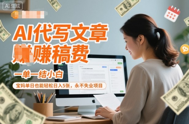 AI代写文章賺稿费，一单一结小白，宝妈单日也能轻松日入5张，永不失业项目-网亿资源平台