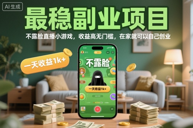 最稳副业项目，不露脸直播小游戏，收益高无门槛，一天收益1k+，在家就可以自己创业【揭秘】-邪修侠 - 演示