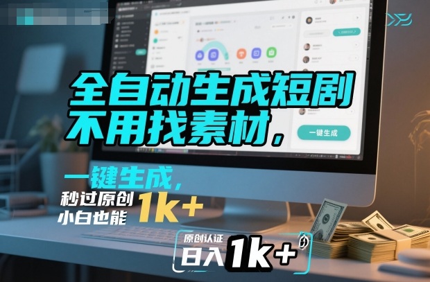 全自动生成短剧,不用找素材,不用剪辑,一键生成,秒过原创,小白也能轻松日入1k+【揭秘】 全自动生成短剧,不用找素材,不用剪辑,一键生成,秒过原创,小白也能轻松日入1k+【揭秘】