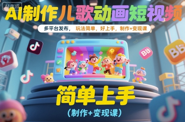 AI制作儿歌动画短视频，多平台发布，玩法简单，好上手，制作+变现课-网亿资源平台