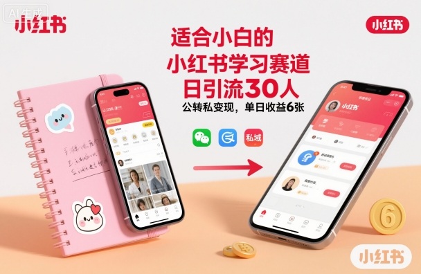适合小白的小红书学习赛道，日引流30人，公转私变现，单日收益6张-网亿资源平台