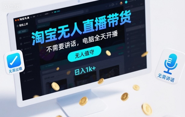 淘宝无人直播带货，不需要出镜，不需要讲话，电脑全天开播，轻松上手，日入1k+【揭秘】-90网