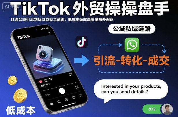TikTok外贸操盘手，打通公域引流到私域成交全链路，低成本获取高质量海外询盘-网亿资源平台