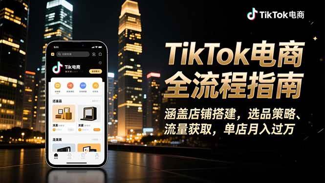 （16524期）TikTok电商全流程指南，涵盖店铺搭建、选品策略、流量获取，单店月入过万-网亿资源平台
