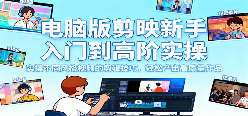 电脑版剪映新手入门到高阶实操，实操不同风格视频的剪辑技巧，轻松产出高质量作品-邪修侠