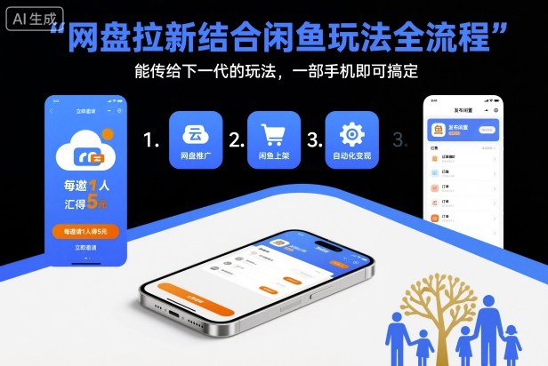 网盘拉新结合闲鱼玩法全流程，能传给下一代的玩法，一部手机即可搞定(附入口渠道以及实操教程)-网亿资源平台
