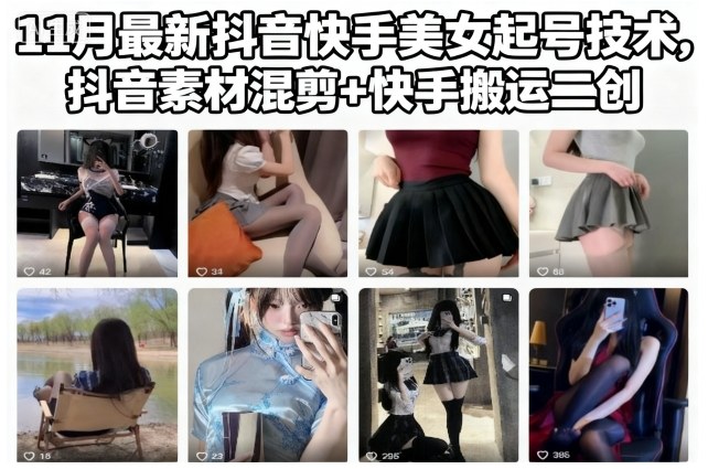 11月最新抖音快手美女起号技术，抖音素材混剪+快手搬运二创-邪修侠 - 演示