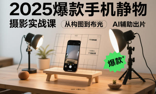2025爆款手机静物摄影实战课，从构图到布光，不用贵设备，AI辅助出片-网亿资源平台