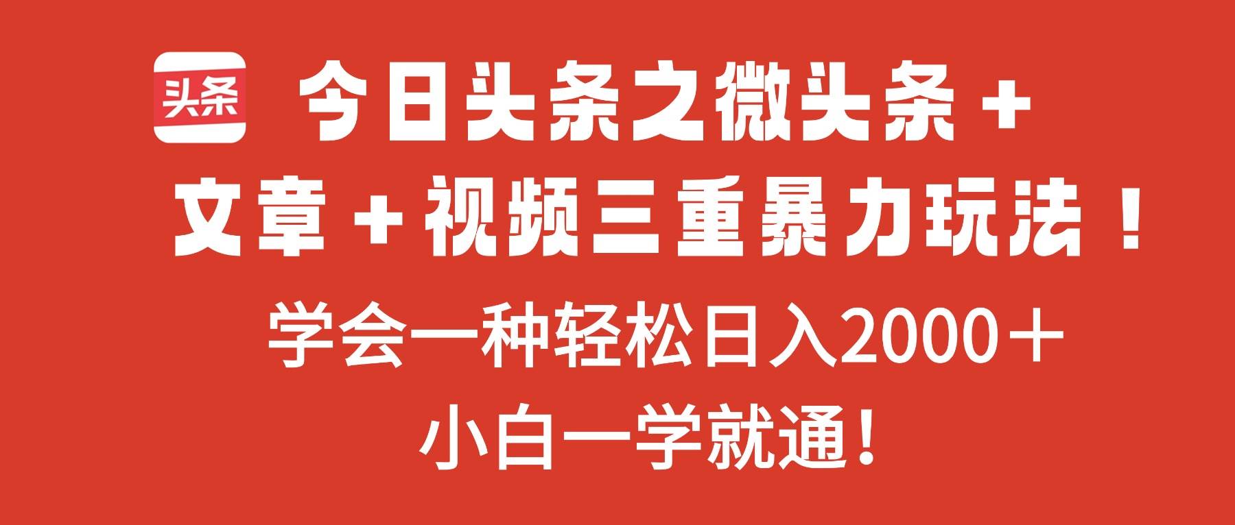 （16556期）今日头条之微头条＋文章＋视频三重暴力玩法，学会一种轻松日入2000＋，…-网亿资源平台