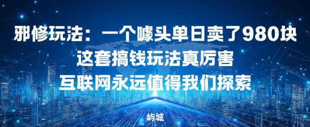 邪修玩法：一个噱头单日卖了980米这套搞钱玩法真厉害互联网永远值得我们探索-网亿资源平台