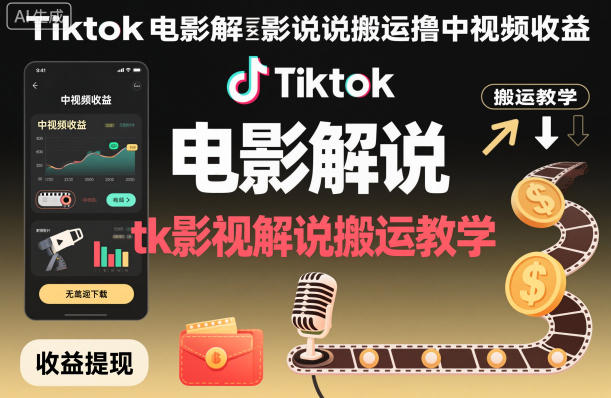 Tiktok电影解说搬运撸中视频收益,tk影视解说搬运教学-邪修侠 - 演示