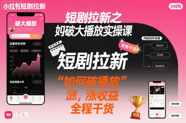 短剧拉新之小红书如何破大播放实操课，如何破播放，涨收益，全程干货-网亿资源平台