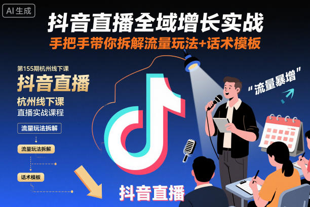 抖音直播全域增长实战第155期杭州线下课，手把手带你拆解流量玩法+话术模板-网亿资源平台