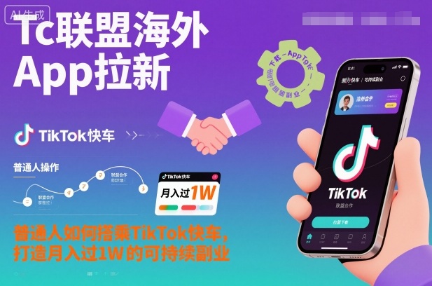 Tc联盟海外App拉新：普通人如何搭乘TikTok快车，打造月入过1W的可持续副业-网亿资源平台