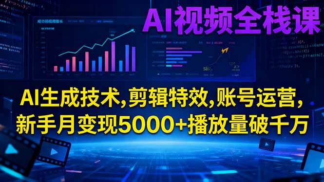 （16603期）AI视频全栈课:AI生成技术,剪辑特效,账号运营,新手月变现5000+播放量破千万-网亿资源平台