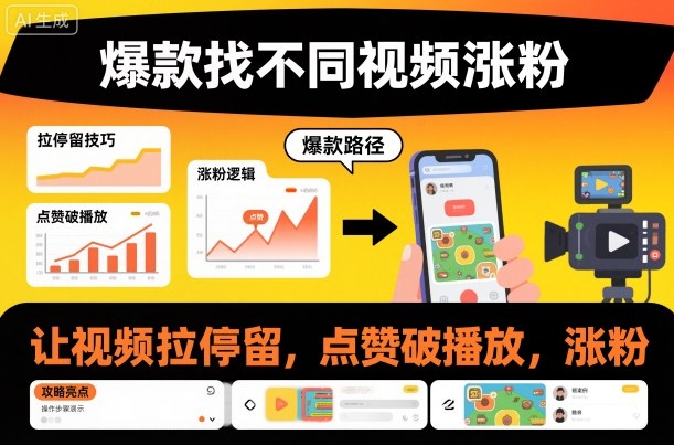 爆款找不同视频涨粉，让视频拉停留，实现点赞，破播放，涨粉-邪修侠
