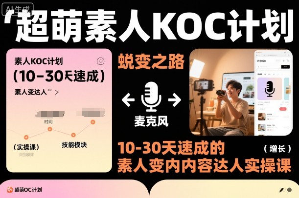 超萌素人KOC计划，10-30天速成的素人变内容达人实操课，适合想做短剧小说推文电商推广的素人入局-邪修侠 - 演示