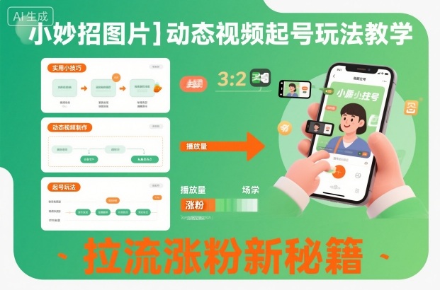 小妙招图片+动态视频起号玩法教学,拉流涨粉新秘籍-邪修侠