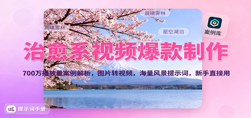治愈系视频爆款制作，700万播放量案例解析，图片转视频，海量风景提示词，新手直接用-邪修侠 - 演示