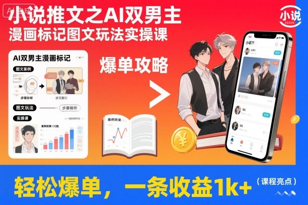 小说推文之AI双男主漫画标记图文玩法实操课，轻松爆单，一条收益1k+-邪修侠 - 演示