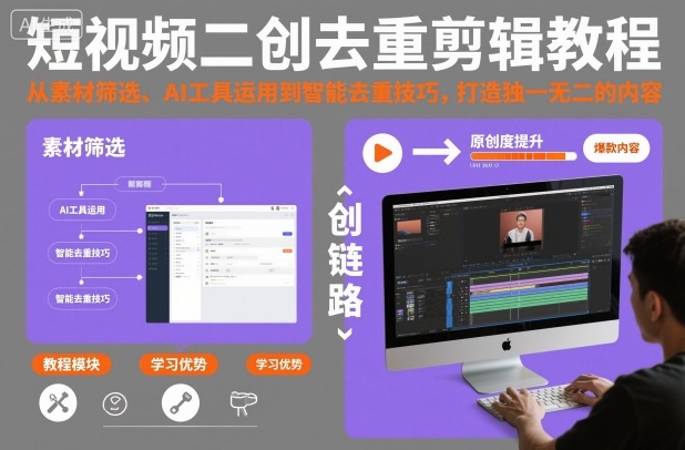 短视频二创去重剪辑教程，从素材筛选、AI工具运用到智能去重技巧，打造独一无二的内容-邪修侠 - 演示