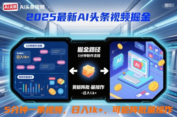 2025最新AI头条视频掘金，5分钟一条视频，日入1k＋，可矩阵批量操作-网亿资源平台