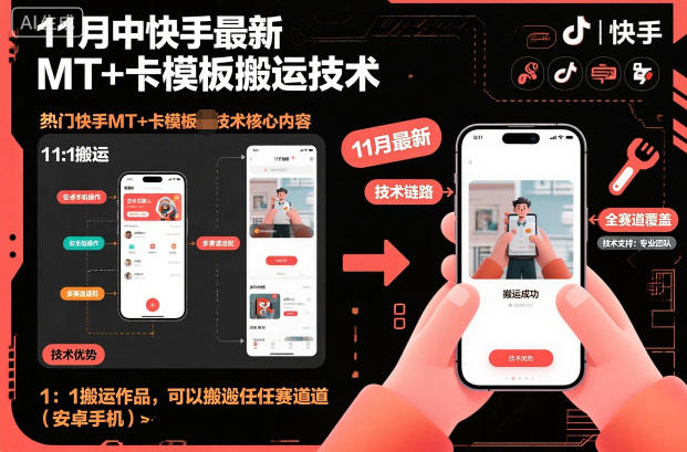 11月中快手最新MT+卡模板搬运技术，1：1搬运作品，可以搬运任何赛道（安卓手机）-网亿资源平台