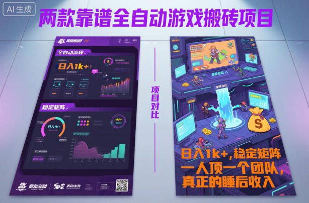 两款靠谱全自动游戏搬砖项目，日入1k+，稳定可矩阵，一人顶一个团队，真正的睡后收入【揭秘】-网亿资源平台
