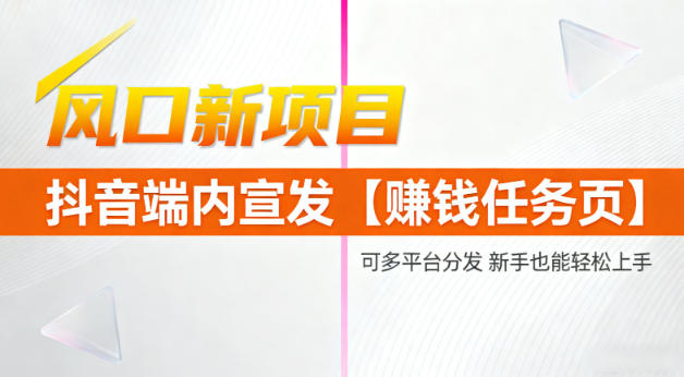 风口新项目，抖音端内宣发【賺钱任务页】，可多平台分发，新手也能轻松上手-网亿资源平台