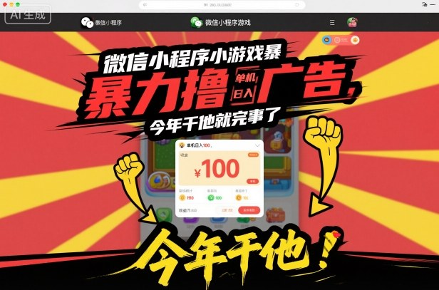 微信小程序小游戏暴力撸广告，单机日入100，今年干他就完事了-90网