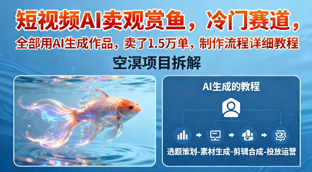 短视频AI卖观赏鱼，冷门赛道，全部用AI生成作品，卖了1.5W单，制作流程详细教程-邪修侠 - 演示