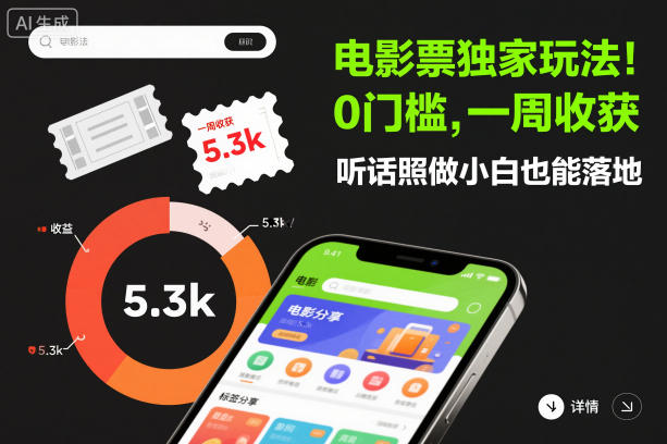 电影票独家玩法!0门槛,一周收获5.3k,听话照做小白也能落地【揭秘】-邪修侠