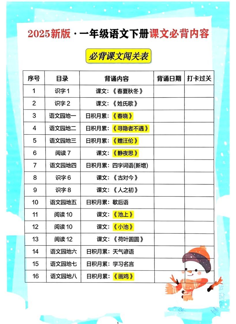 一年级下册语文必背课文_纯图版-网亿资源平台