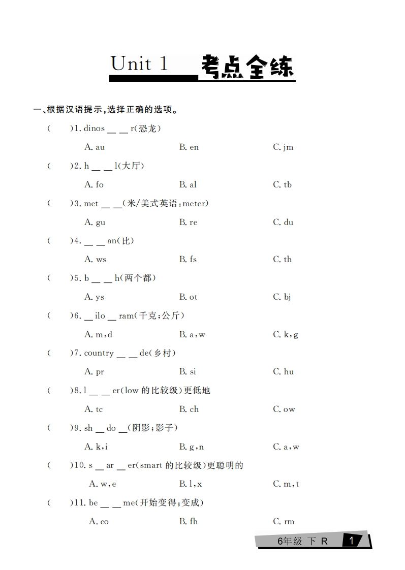 六下英语复习《考点全练》人教PEP版-网亿资源平台