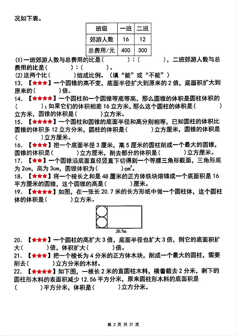 【人教版】六下数学期中复习四大专题精炼（专题一：填空题）(已优化)