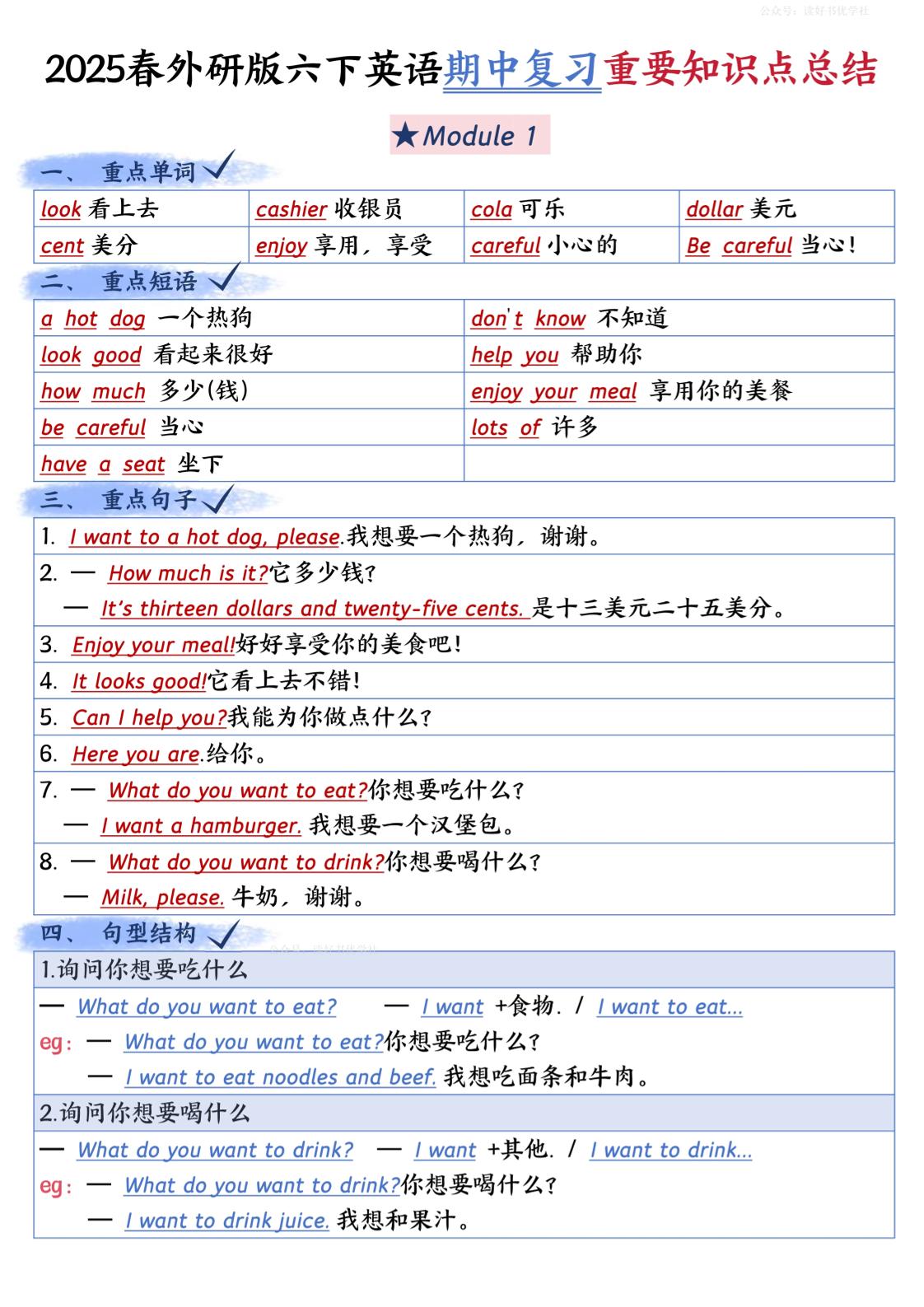 六下英语外研期中知识梳理-网亿资源平台