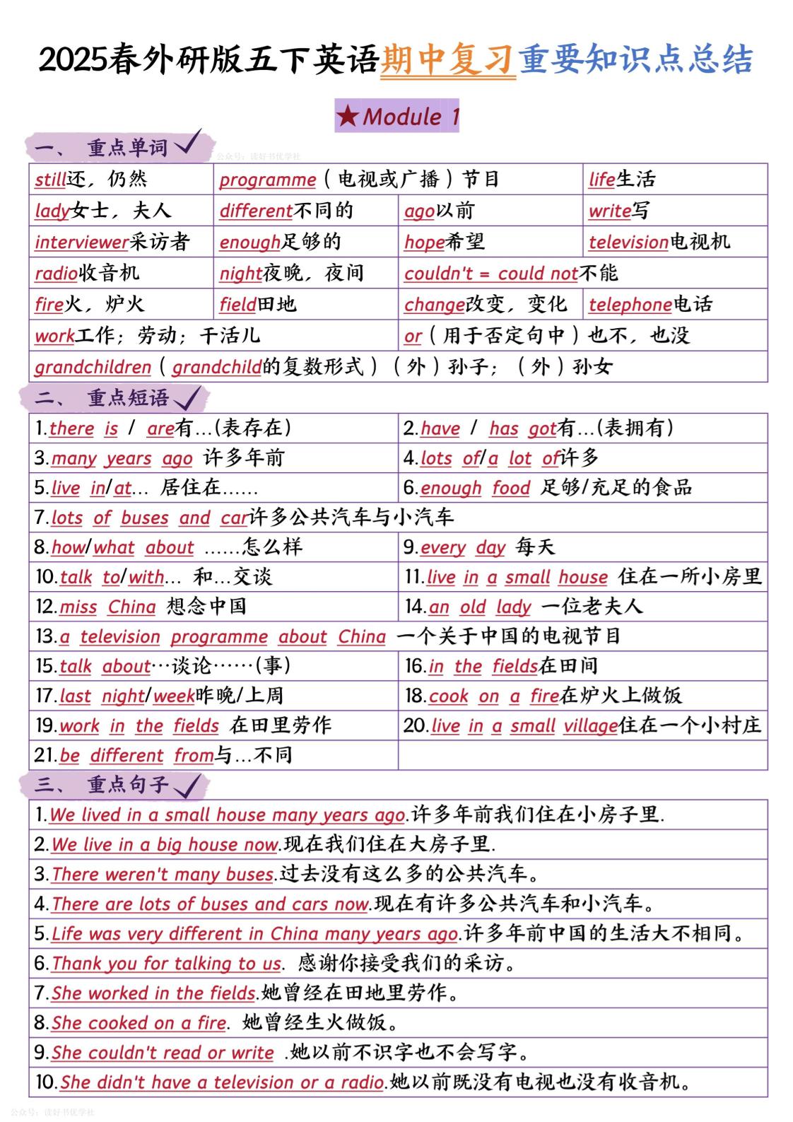 五下英语外研期中知识梳理-网亿资源平台