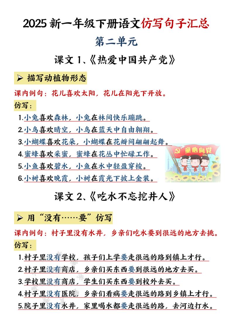 一年级下语文仿写句子汇总--网亿资源平台