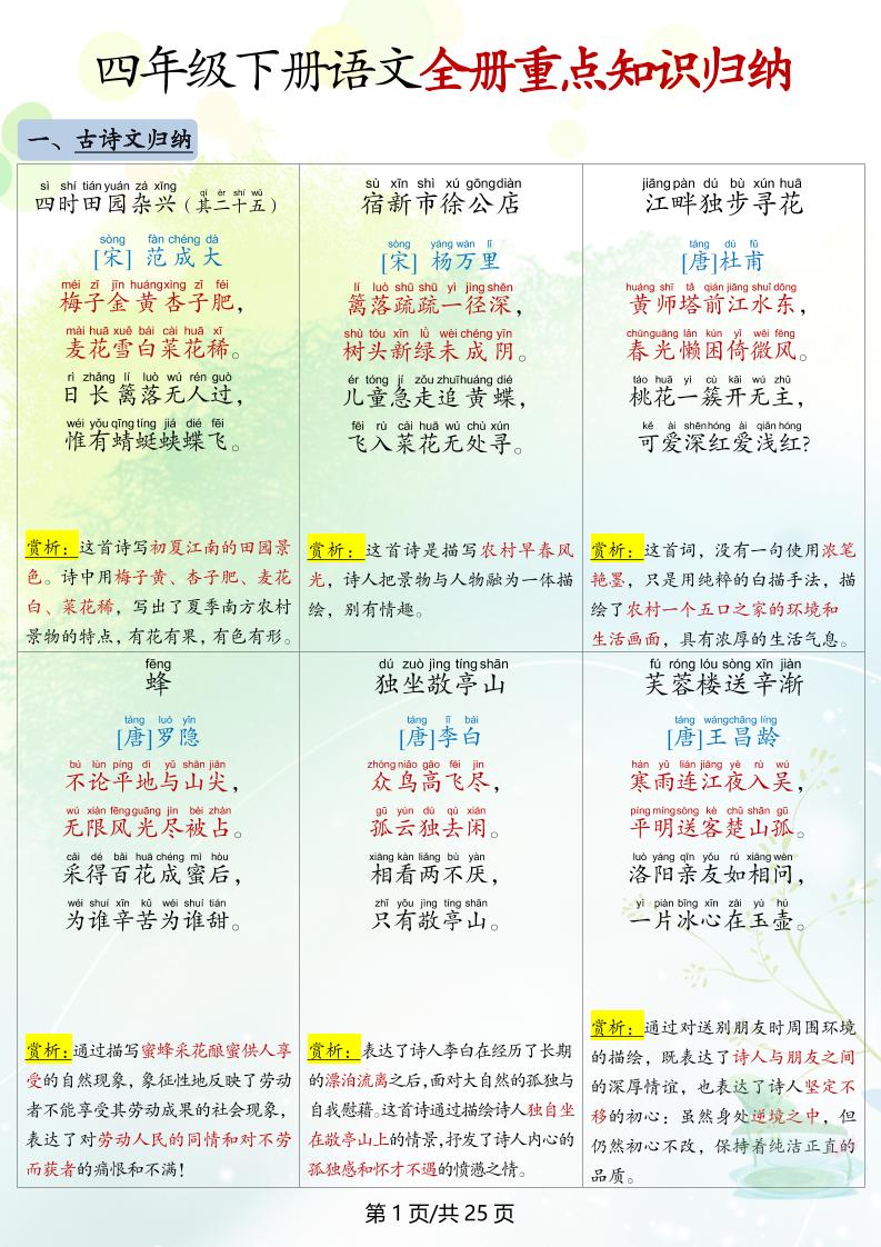 四下语文全册重点知识归纳-网亿资源平台