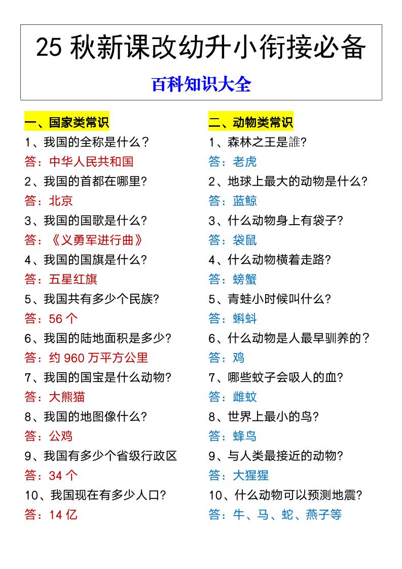 【2025秋新版】幼升小衔接必备百科知识大全-网亿资源平台