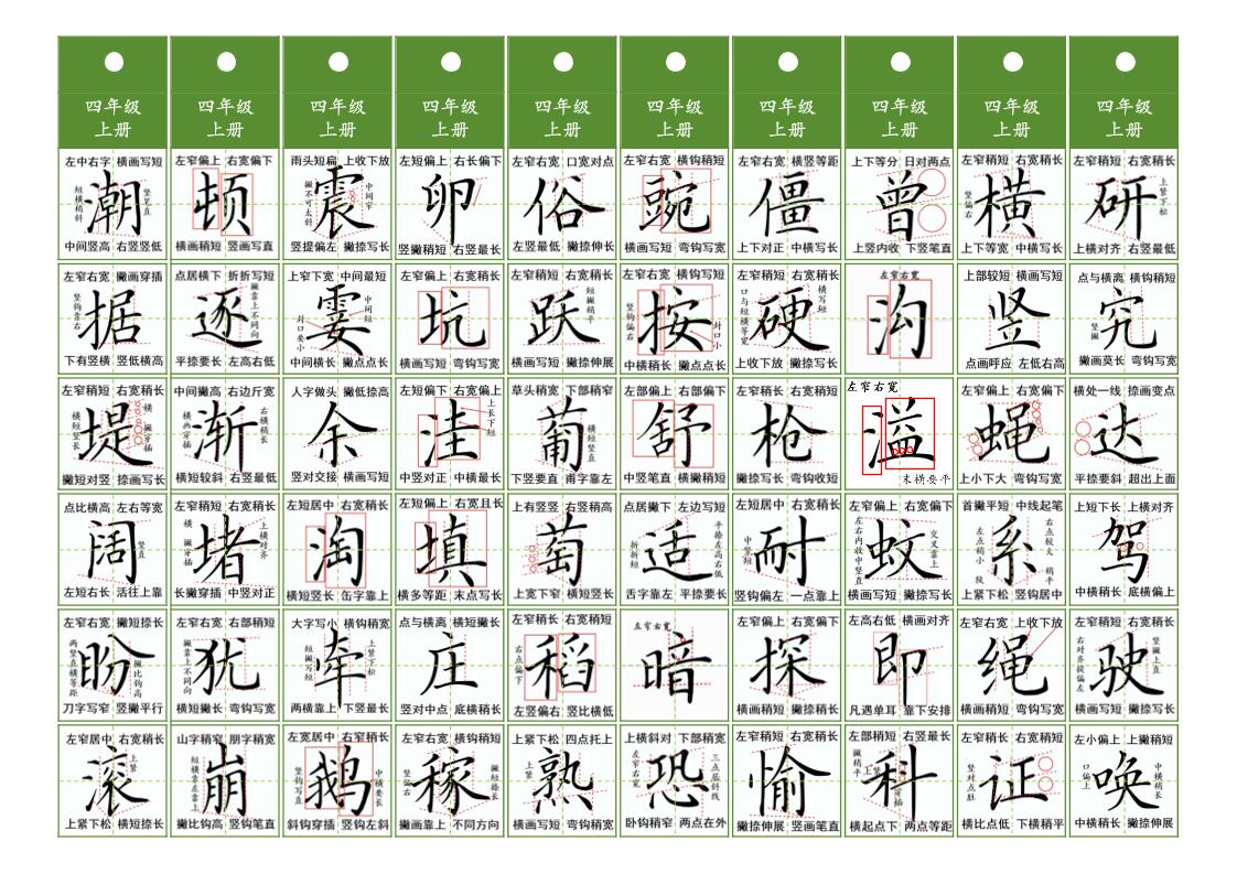 四年级上语文同步精讲字卡（共10页）-网亿资源平台
