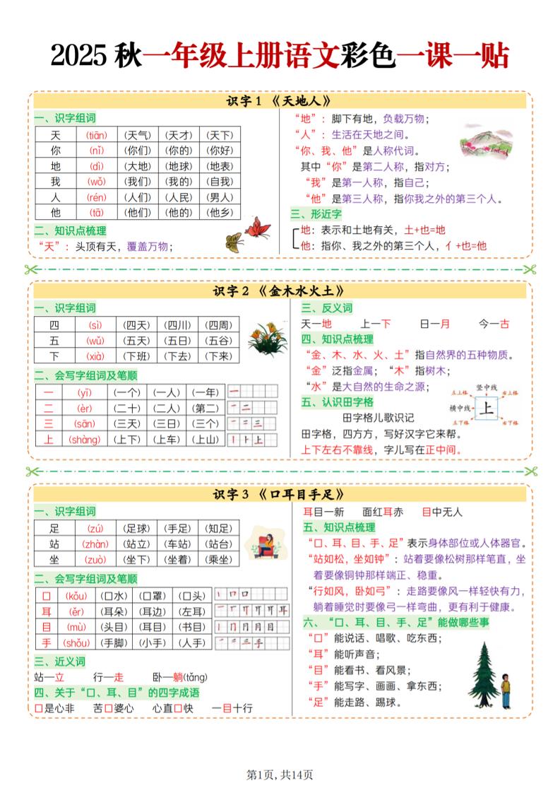 25秋一上语文彩色一课一贴（14页）-网亿资源平台