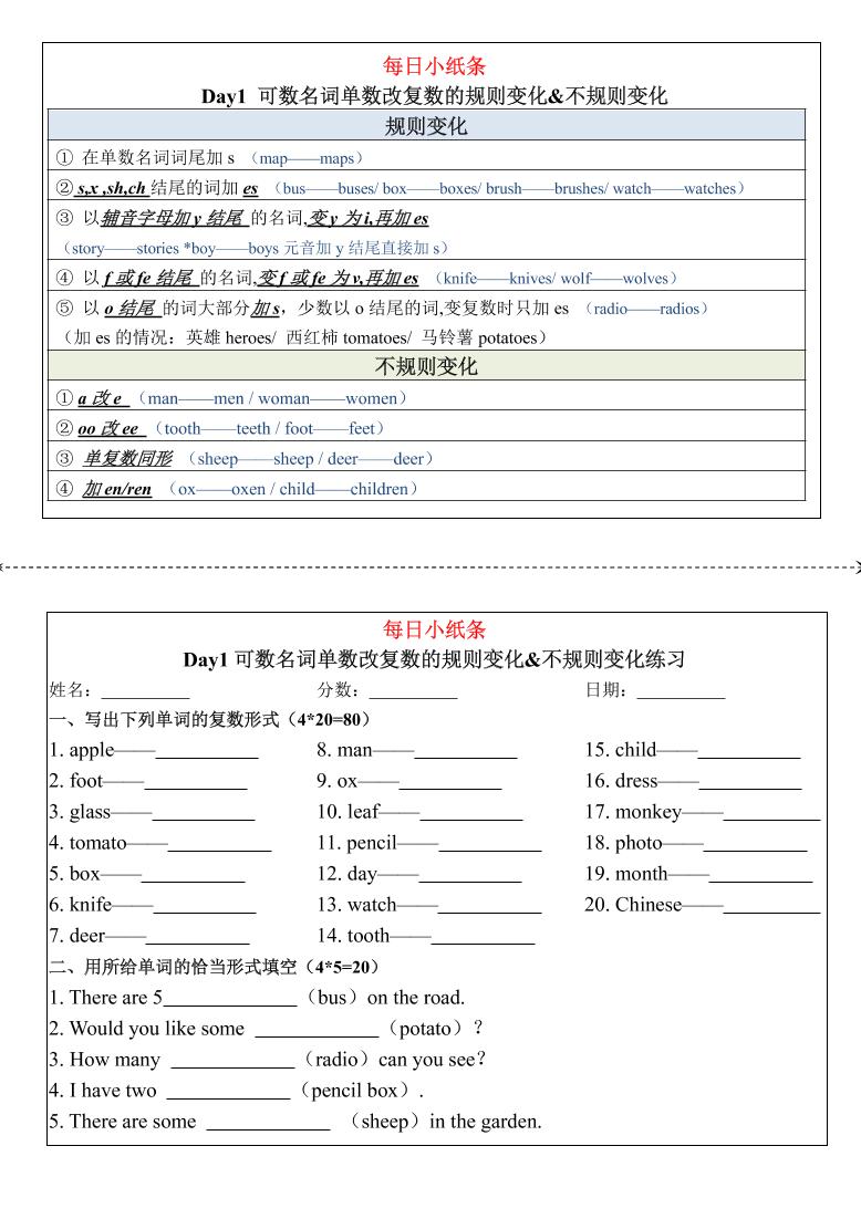 三上人教PEP版英语【语法每日小纸条】-网亿资源平台