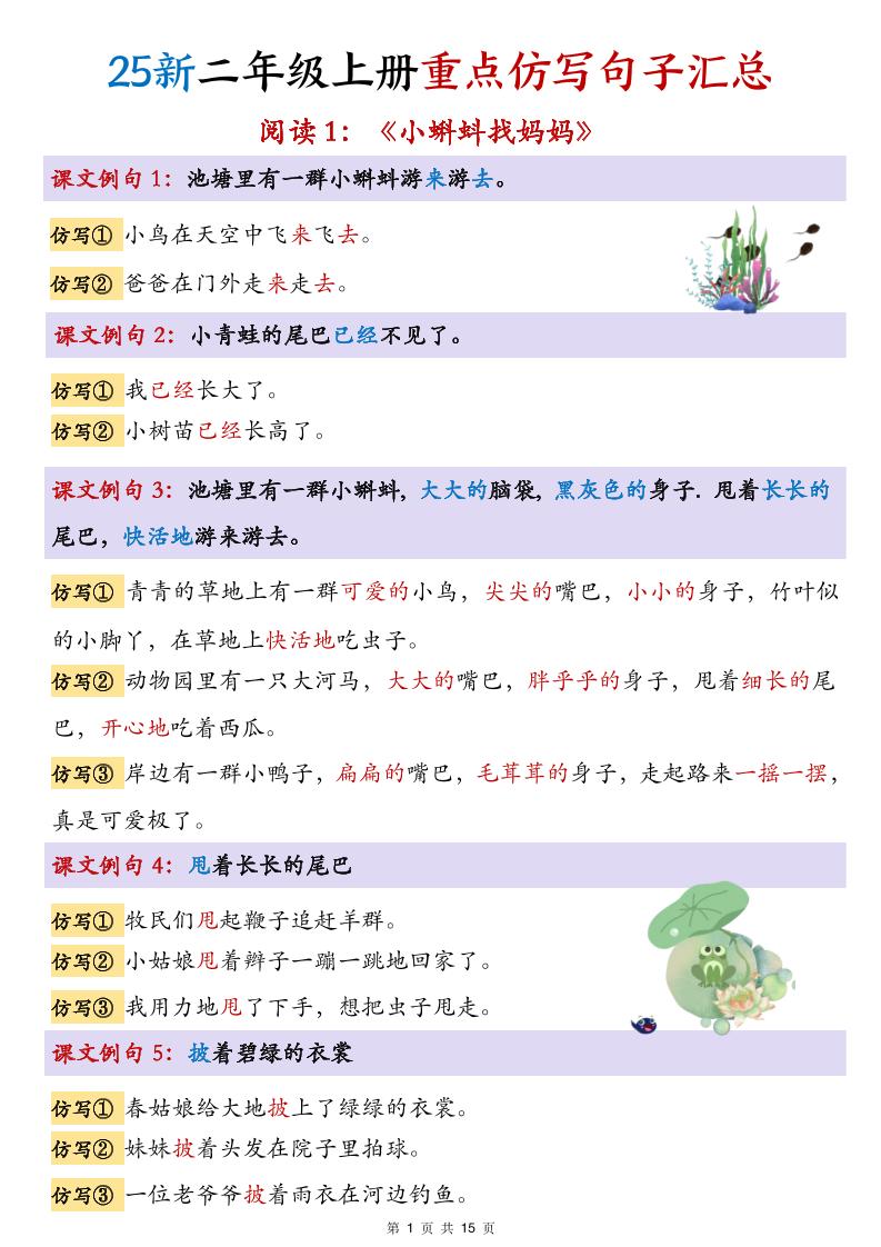 25新二上语文1-8单元重点仿写句子汇总(15页)-网亿资源平台