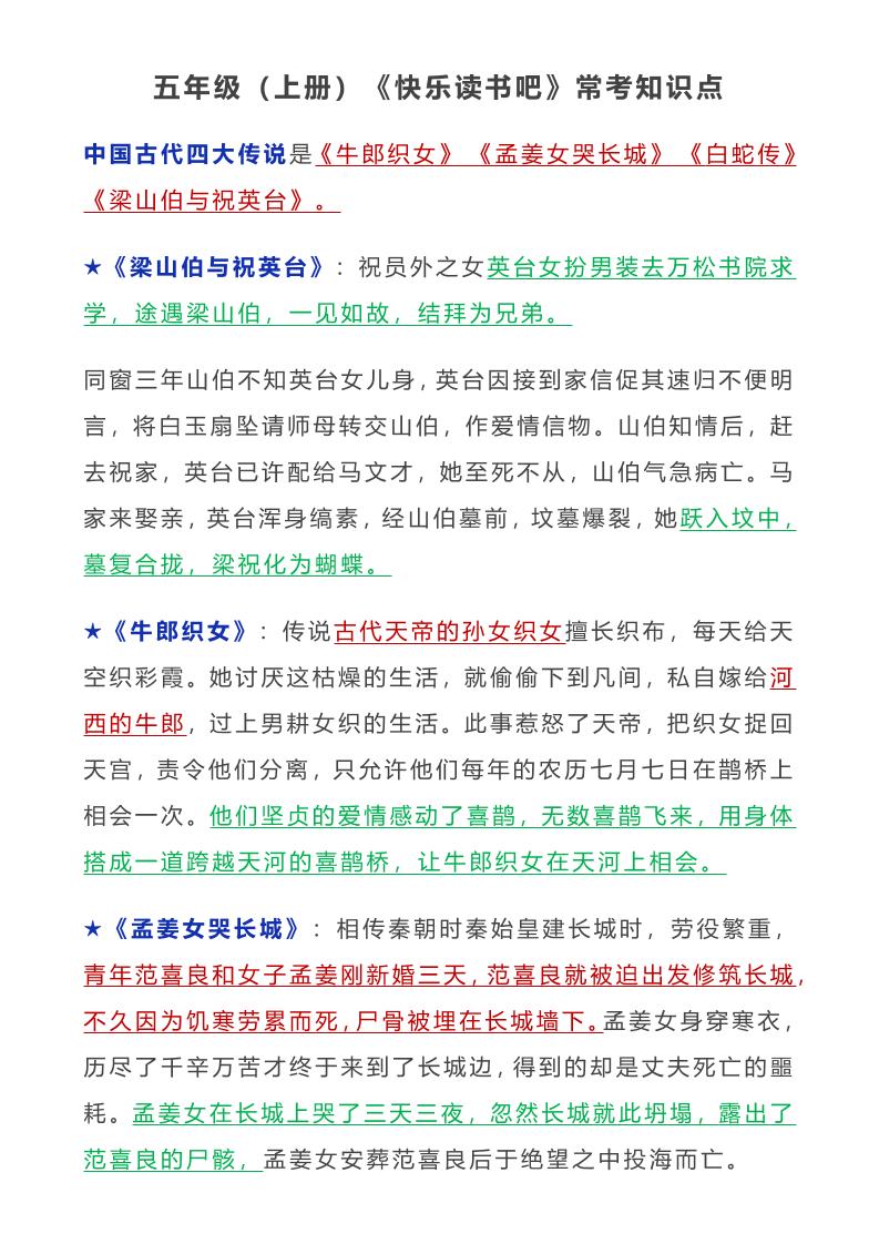 五年级语文上册常考知识点-网亿资源平台